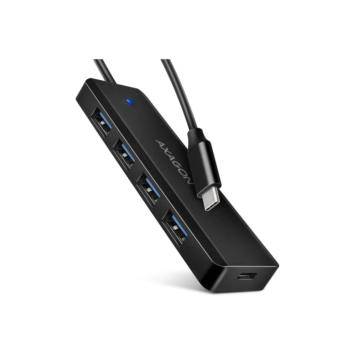 Axagon HUE-C1C 4x USB3.2 Gen 1 Travel hub, USB-C power IN, w. 20cm Type-C cable