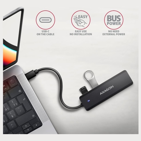 Axagon HUE-C1C 4x USB3.2 Gen 1 Travel hub, USB-C power IN, w. 20cm Type-C cable