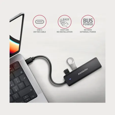Axagon HUE-C1C 4x USB3.2 Gen 1 Travel hub, USB-C power IN, w. 20cm Type-C cable