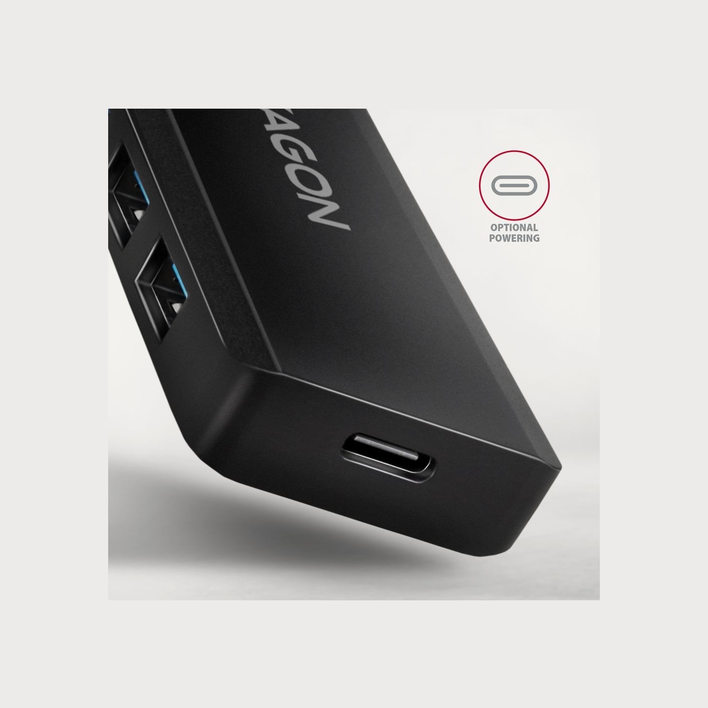 Axagon HUE-C1C 4x USB3.2 Gen 1 Travel hub, USB-C power IN, w. 20cm Type-C cable