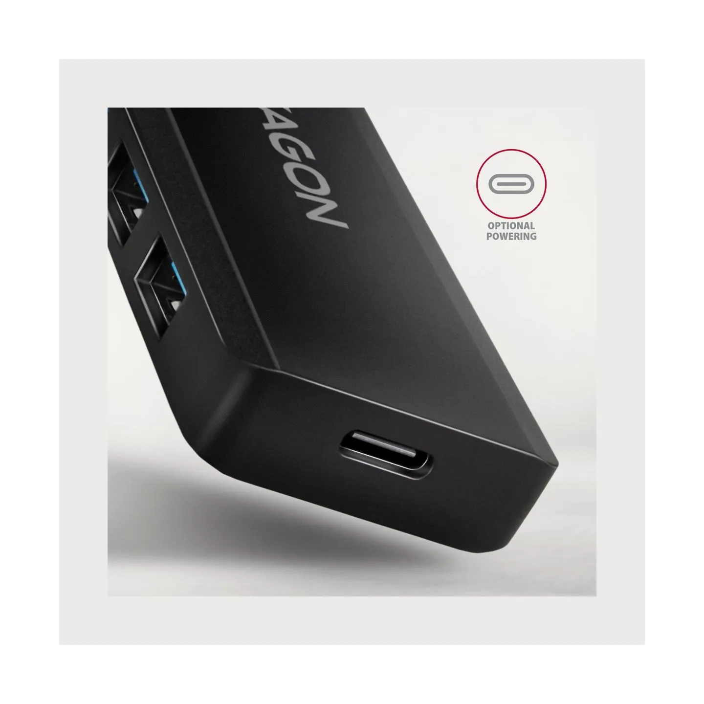 Axagon HUE-C1C 4x USB3.2 Gen 1 Travel hub, USB-C power IN, w. 20cm Type-C cable
