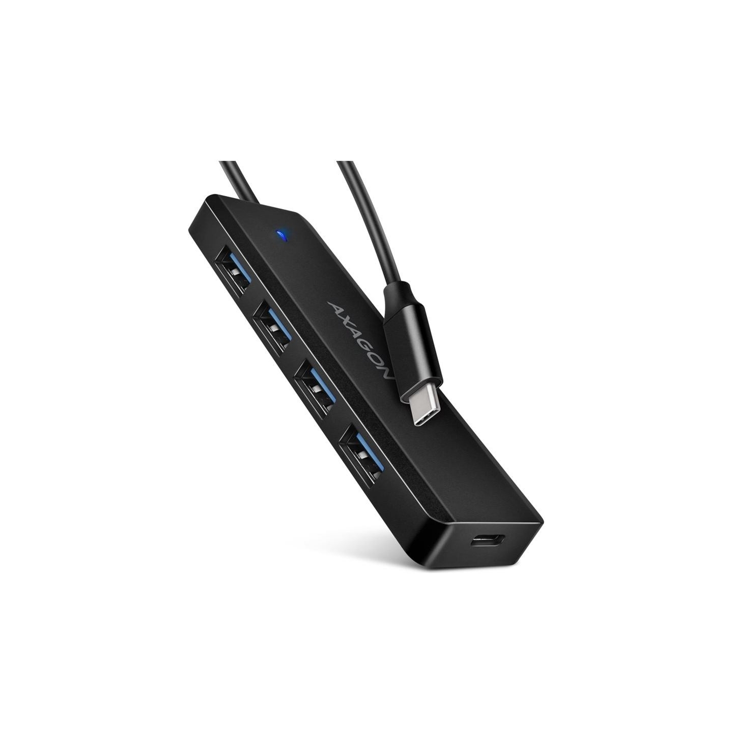 Axagon HUE-C1C 4x USB3.2 Gen 1 Travel hub, USB-C power IN, w. 20cm Type-C cable