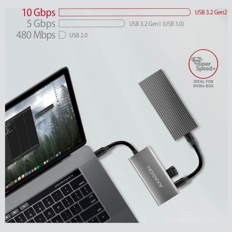 Axagon HMC-4G2 2x USB-A + 2x USB-C, USB-C 3.2 Gen 2 10Gbps hub, 13cm USB-C cable