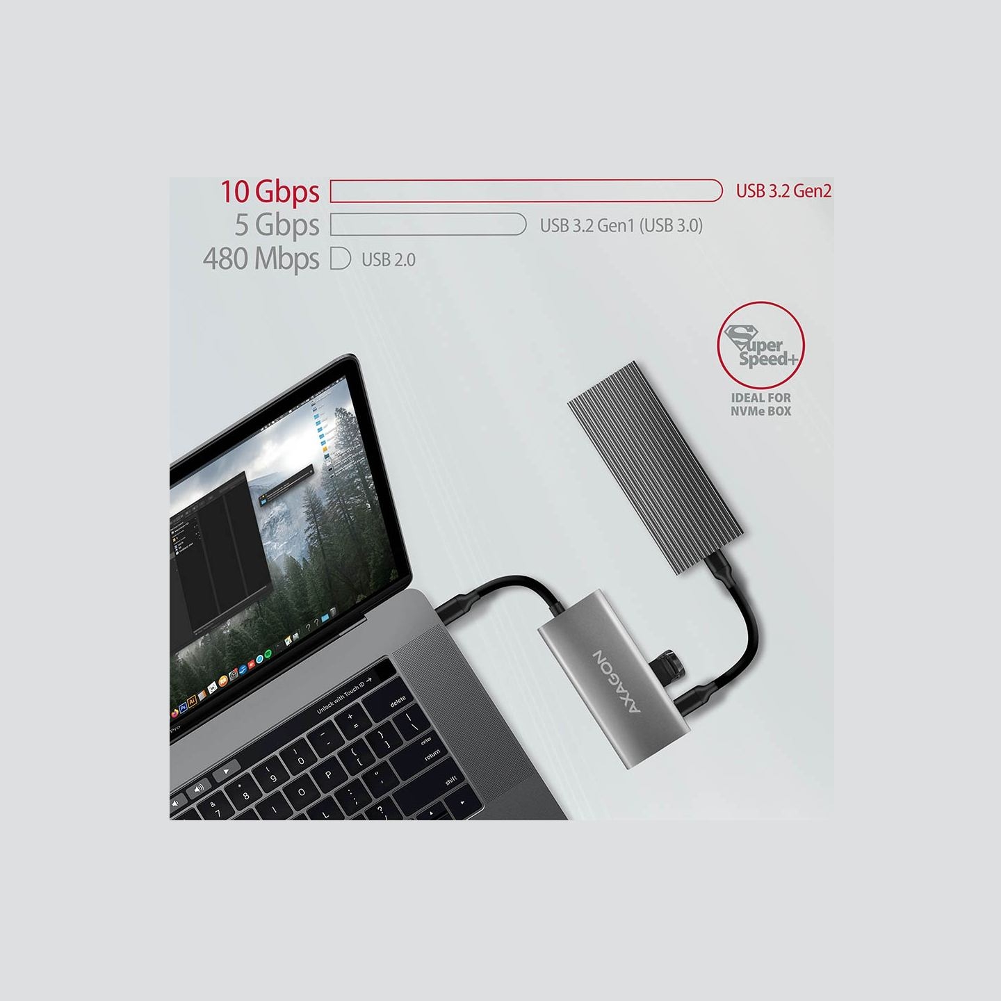 Axagon HMC-4G2 2x USB-A + 2x USB-C, USB-C 3.2 Gen 2 10Gbps hub, 13cm USB-C cable