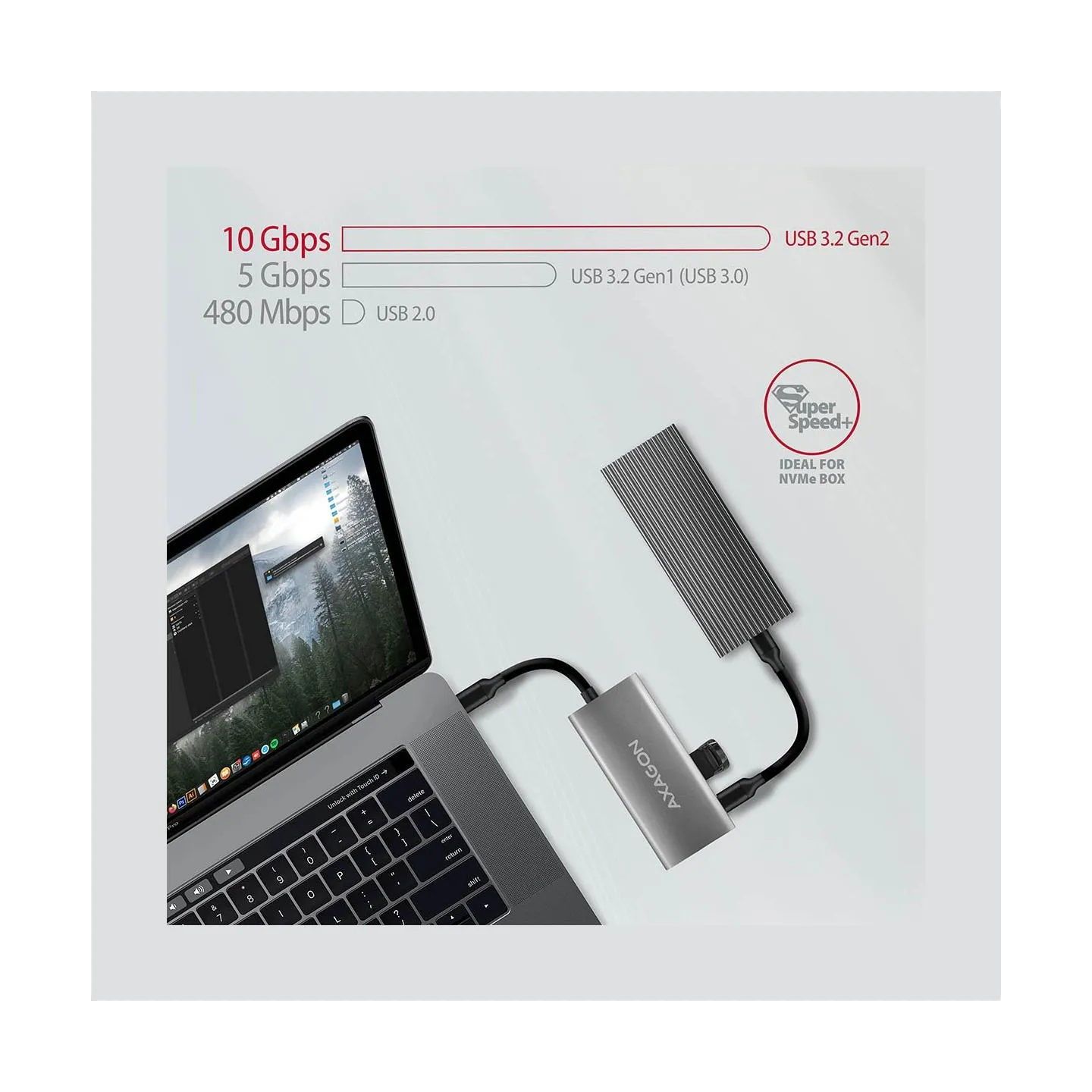 Axagon HMC-4G2 2x USB-A + 2x USB-C, USB-C 3.2 Gen 2 10Gbps hub, 13cm USB-C cable