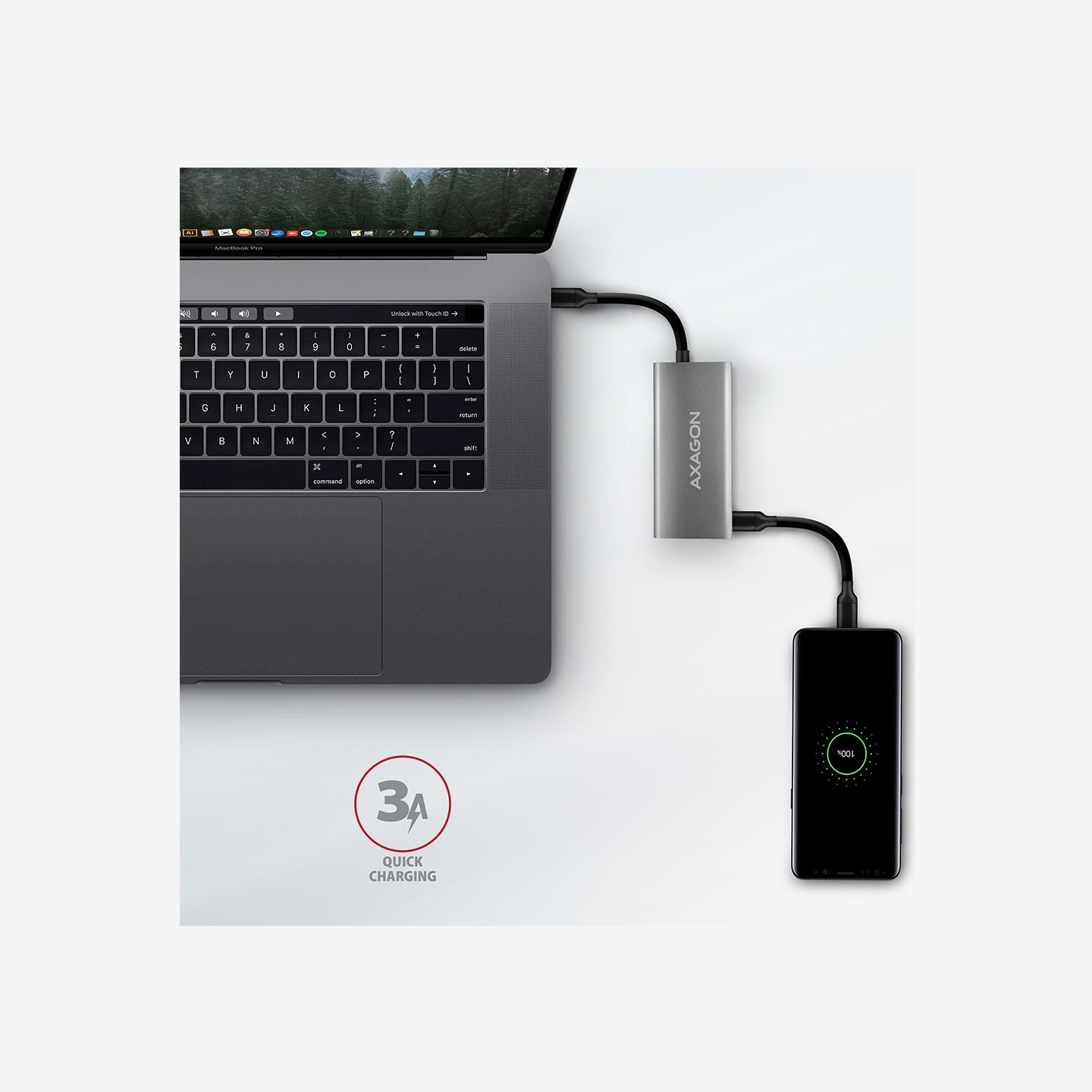 Axagon HMC-4G2 2x USB-A + 2x USB-C, USB-C 3.2 Gen 2 10Gbps hub, 13cm USB-C cable