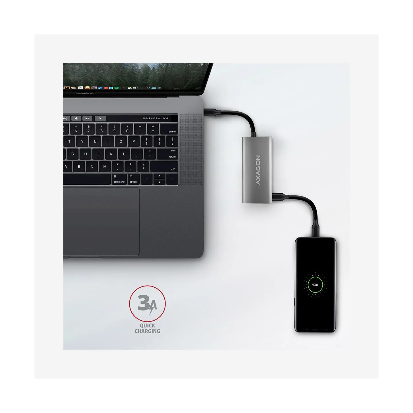 Axagon HMC-4G2 2x USB-A + 2x USB-C, USB-C 3.2 Gen 2 10Gbps hub, 13cm USB-C cable