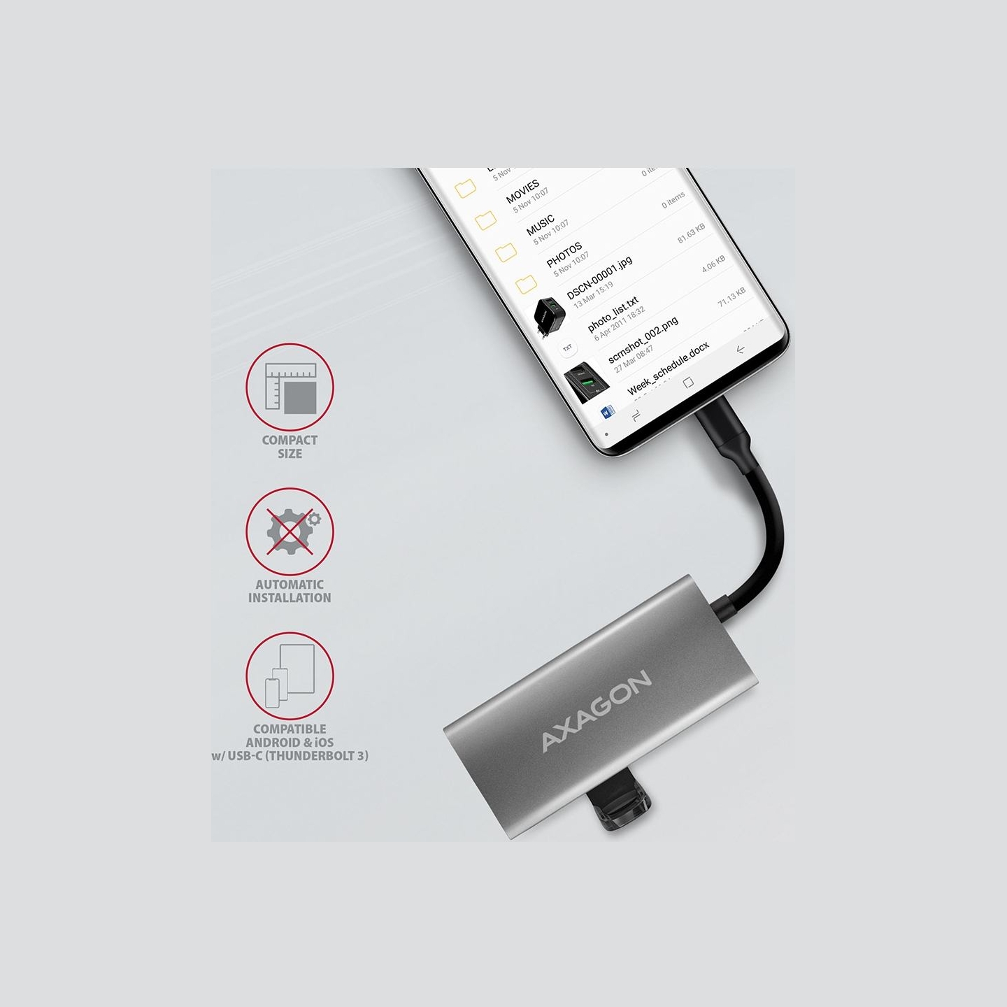 Axagon HMC-4G2 2x USB-A + 2x USB-C, USB-C 3.2 Gen 2 10Gbps hub, 13cm USB-C cable