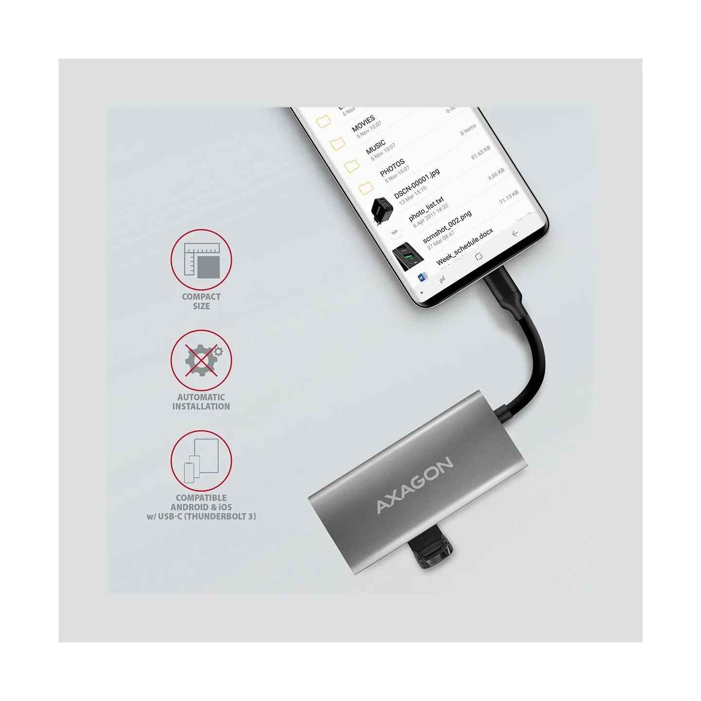 Axagon HMC-4G2 2x USB-A + 2x USB-C, USB-C 3.2 Gen 2 10Gbps hub, 13cm USB-C cable