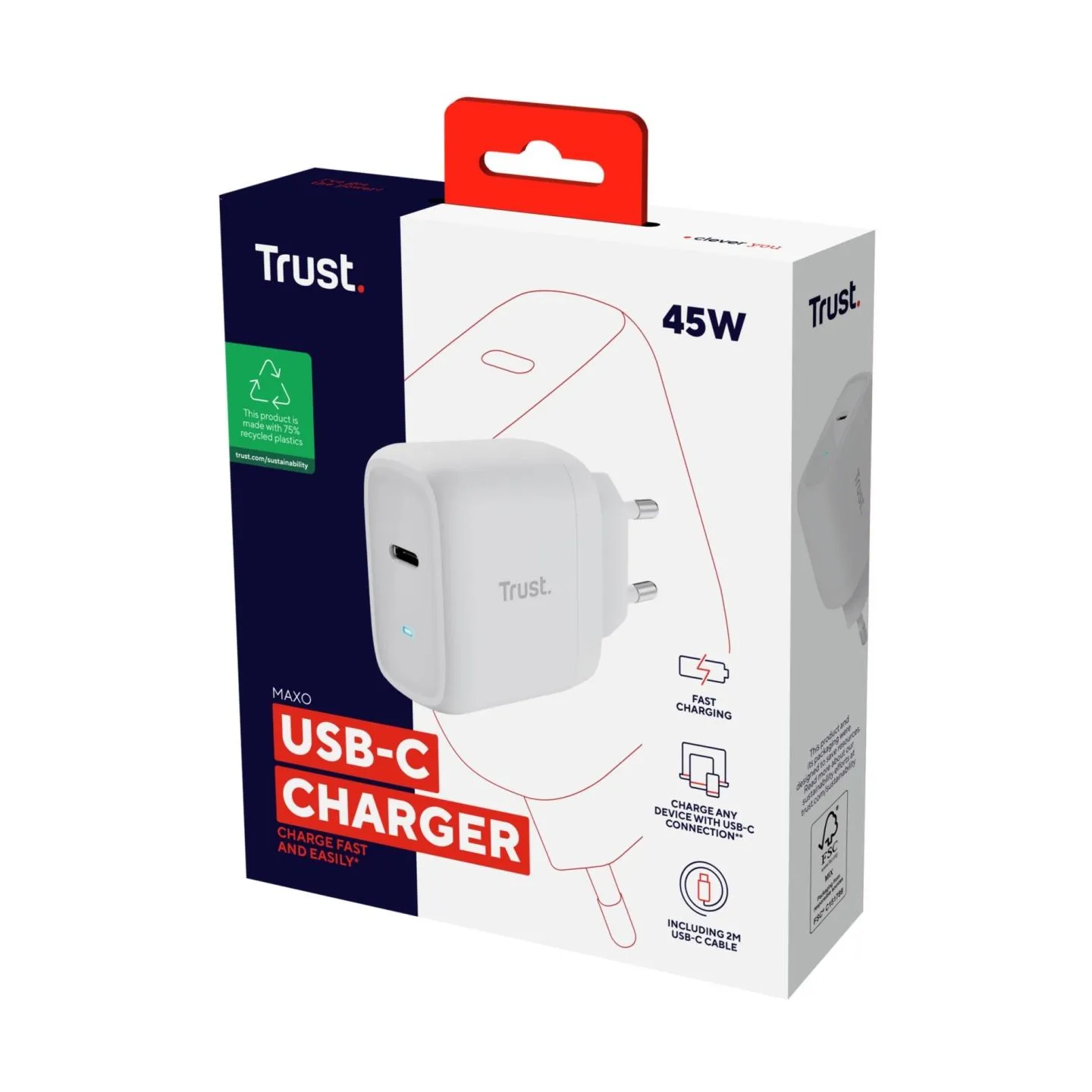 Trust MOBILE CHARGER WALL MAXO 45W/USB-C 25138 TRUST