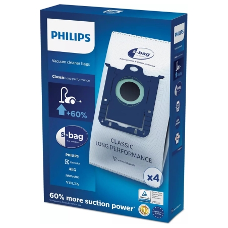 Philips s-bag Vacuum cleaner bags FC8021/03 4 x dust bags One standard fits all 50% longer lifetime 15% more capacity / FC8021/0