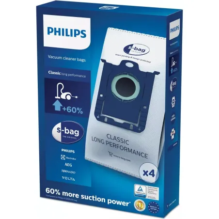 Philips s-bag Vacuum cleaner bags FC8021/03 4 x dust bags One standard fits all 50% longer lifetime 15% more capacity / FC8021/0