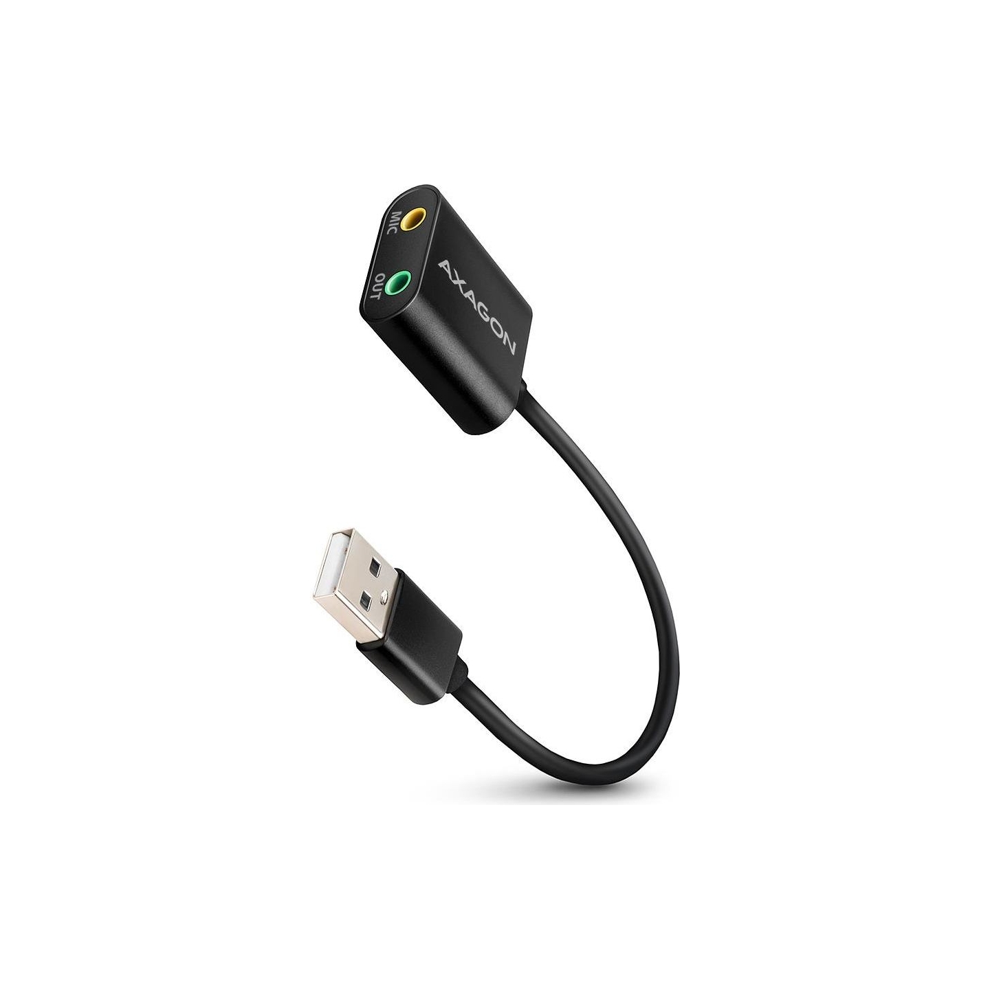 Axagon USB sound card with 15 cm cable and metal body.