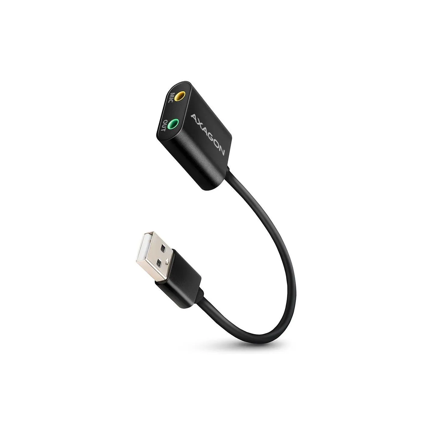 Axagon USB sound card with 15 cm cable and metal body.