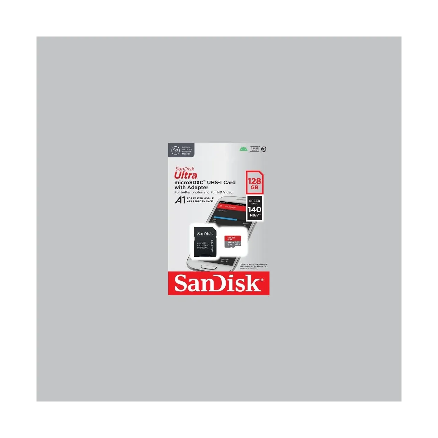 Sandisk Ultra microSDXC 128GB + SD Adapter 140MB/s A1 Class 10 UHS-I