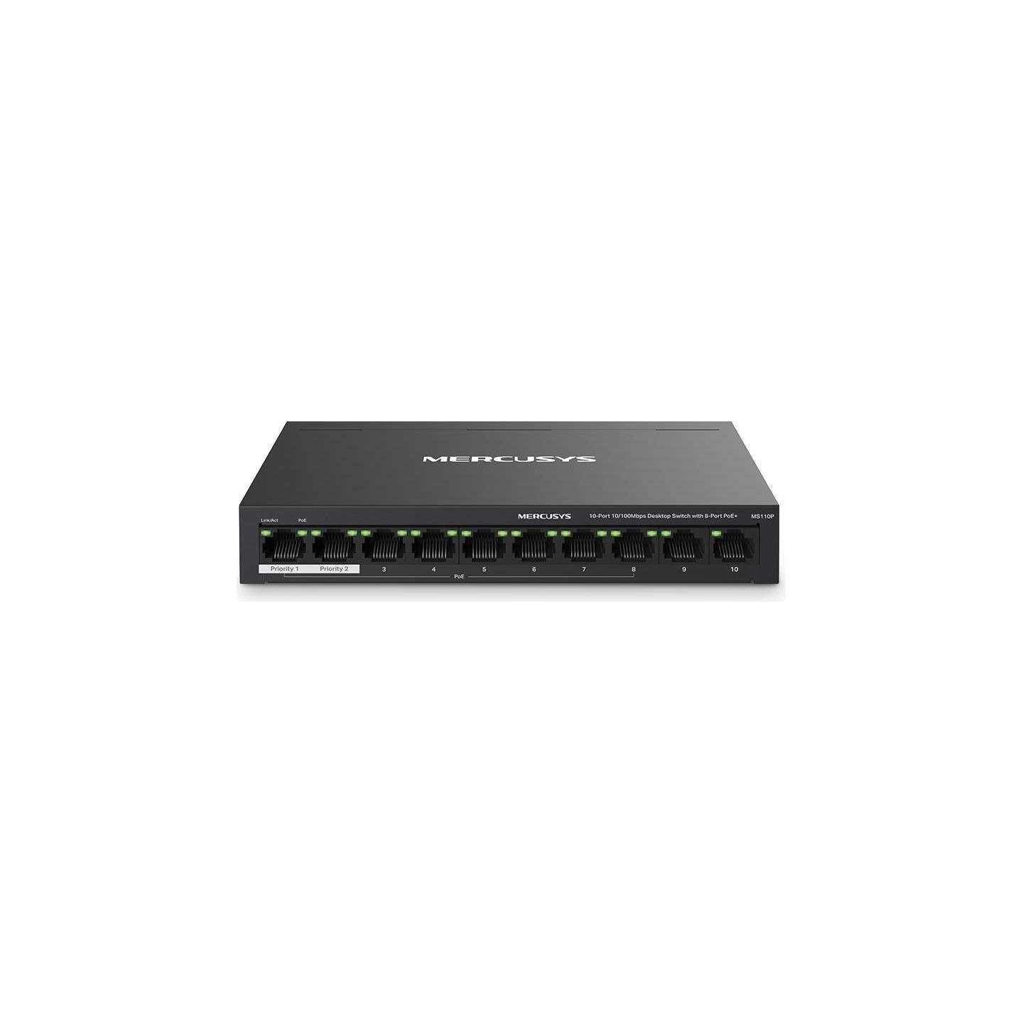 Mercusys Switch|MERCUSYS|Desktop/pedestal|10x10Base-T / 100Base-TX|PoE+ ports 8|MS110P