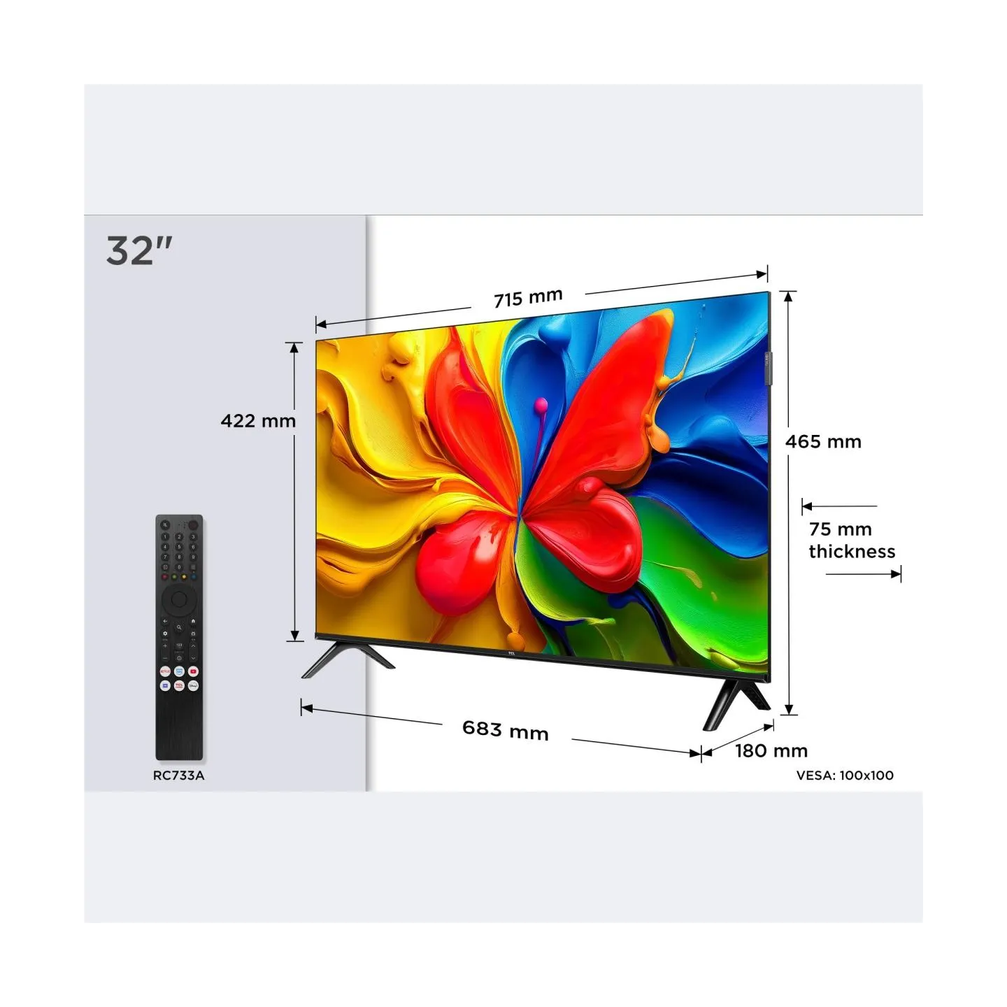 TCL TV Set|TCL|32 "|HD|1366 x 768 pixels|Flat|16:9|QLED|32V4C