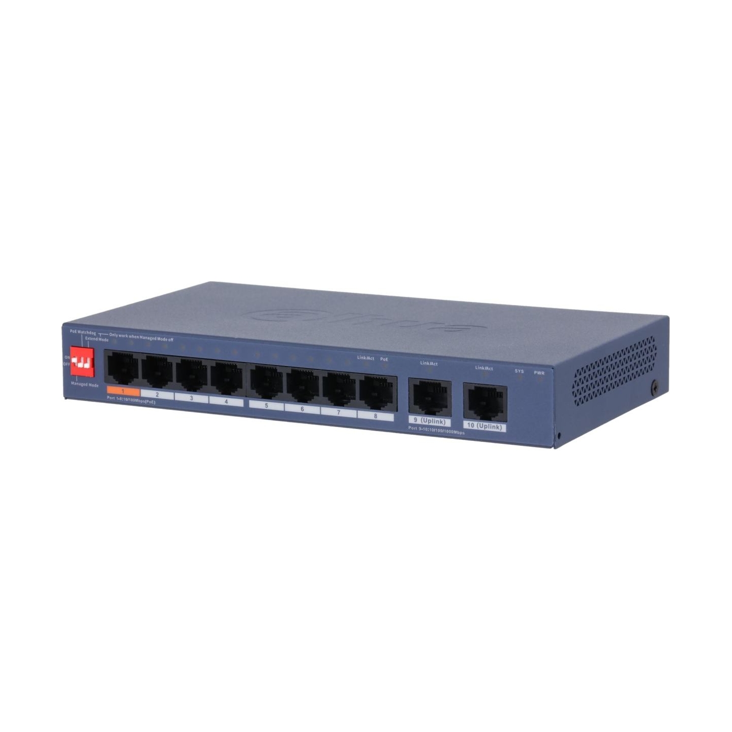 Dahua Switch|DAHUA|DH-CS4010-8ET2GT-60|Switch layer L2|8xRJ-45 ports|RJ-45 Ports Type Fast Ethernet (10/100)|2xGigabit Ethernet 