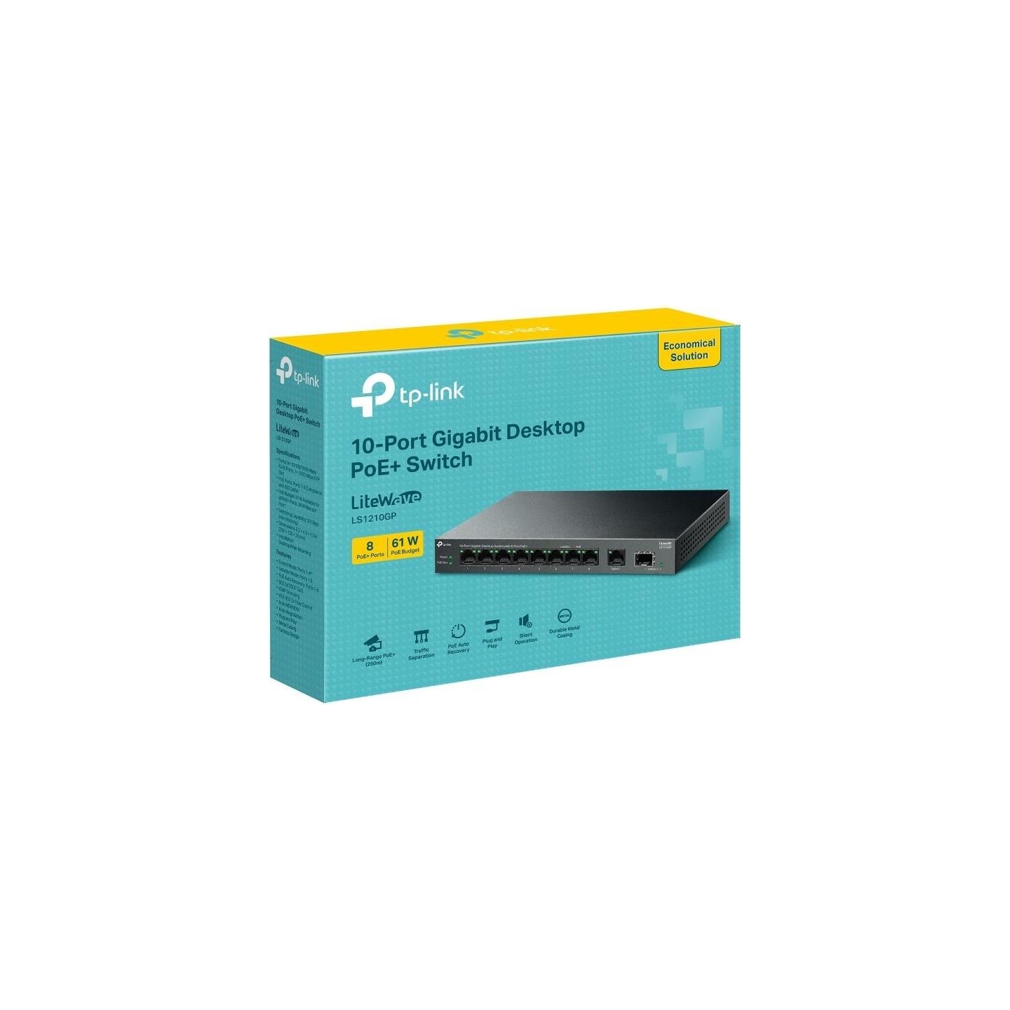 Tp-Link | 10-Port Gigabit Desktop Switch with 8-Port PoE+ | LS1210GP | Unmanaged | Desktop