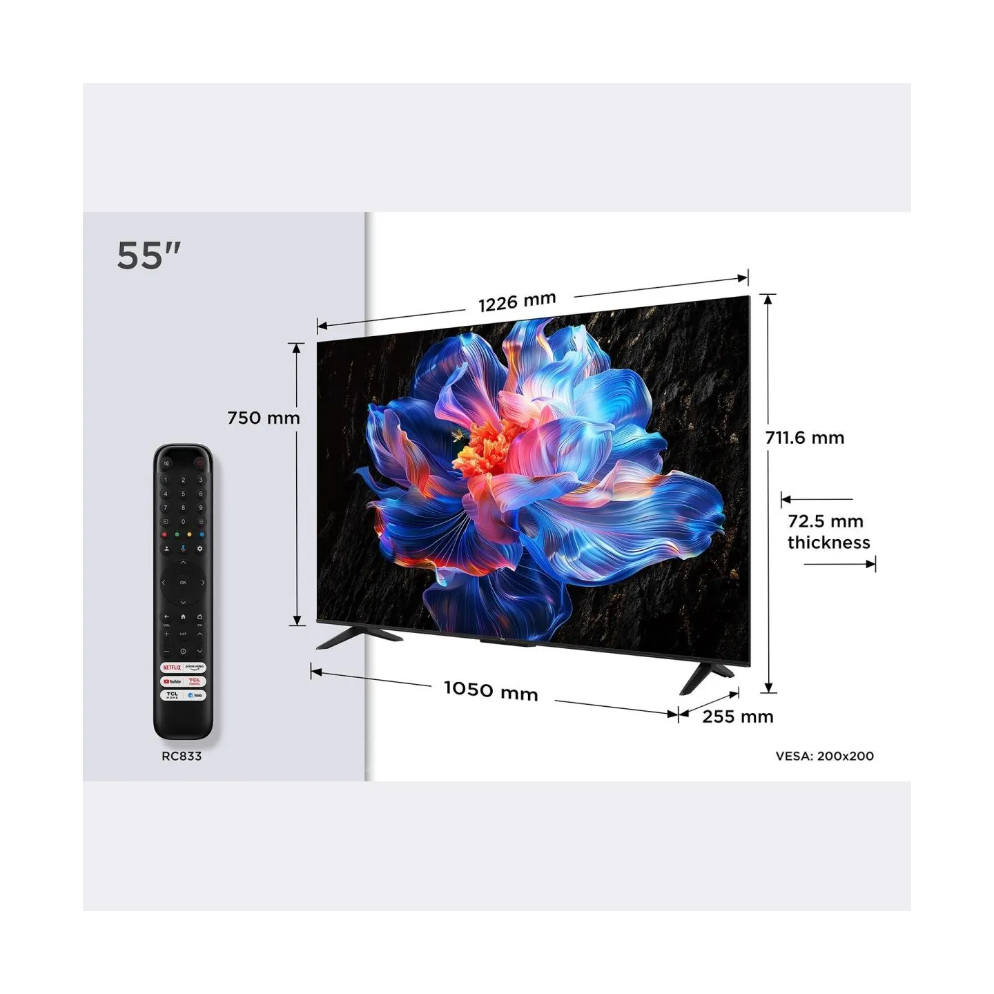TCL LED 4K TV | 55V6C | 55 | Smart TV | Google TV | Black