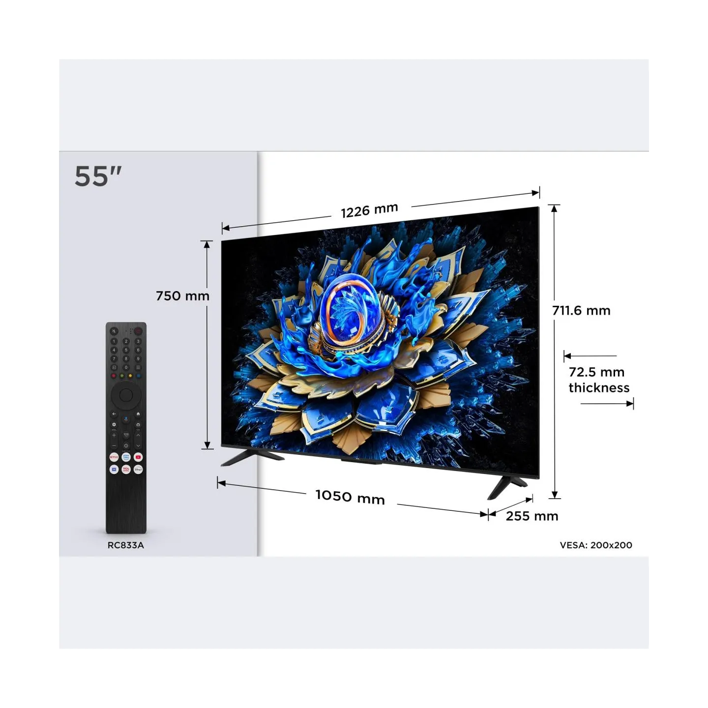 TCL 4K QLED TV | 55T69C | 55 | Smart TV | Google TV | UHD | Black
