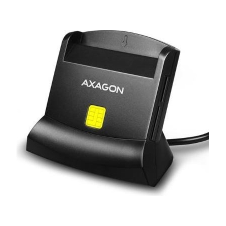 Axagon desktop stand reader Smart card / ID card AXAGON CRE-SM2 with USB 2.0 interface include SD, microSD and SIM card slots.