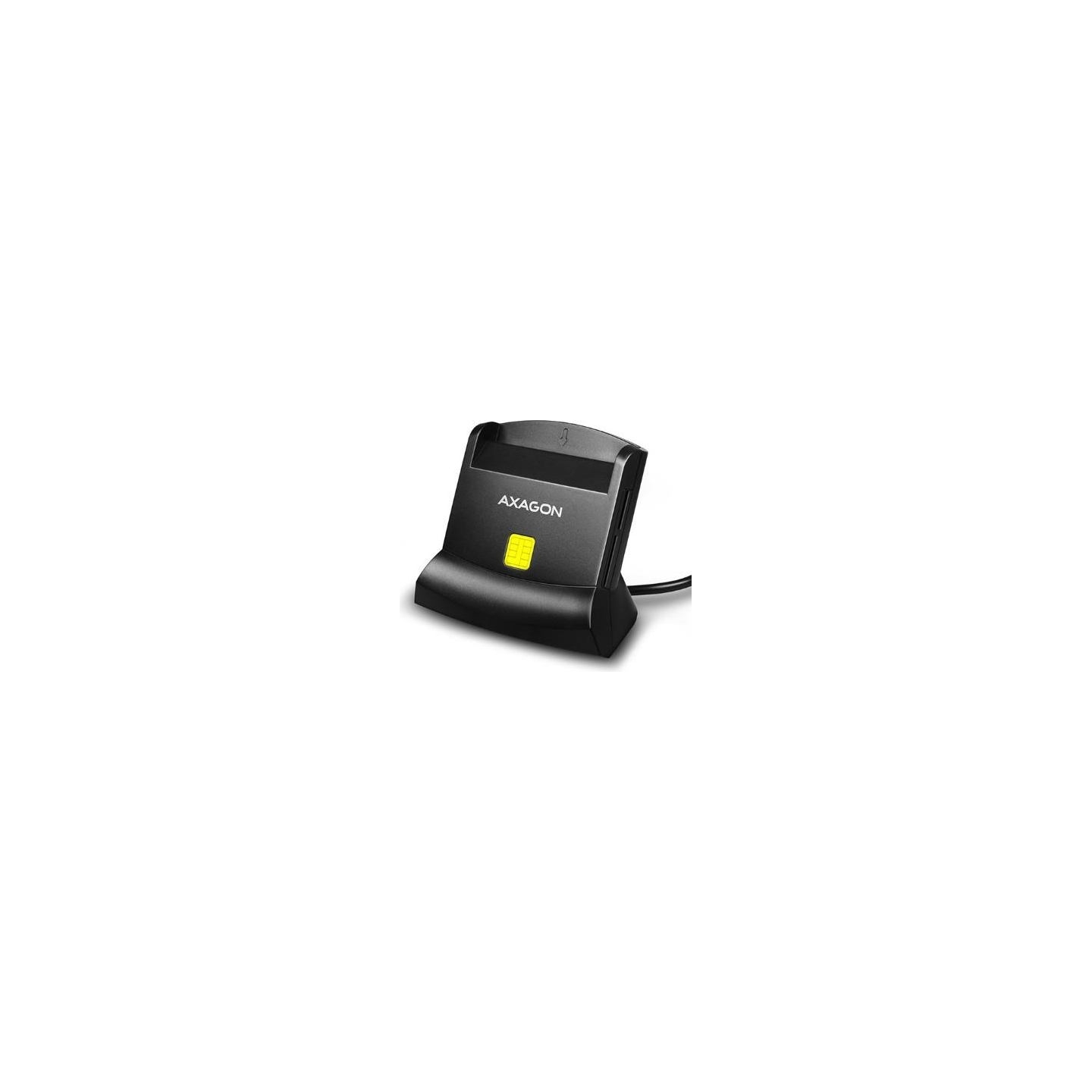 Axagon desktop stand reader Smart card / ID card AXAGON CRE-SM2 with USB 2.0 interface include SD, microSD and SIM card slots.