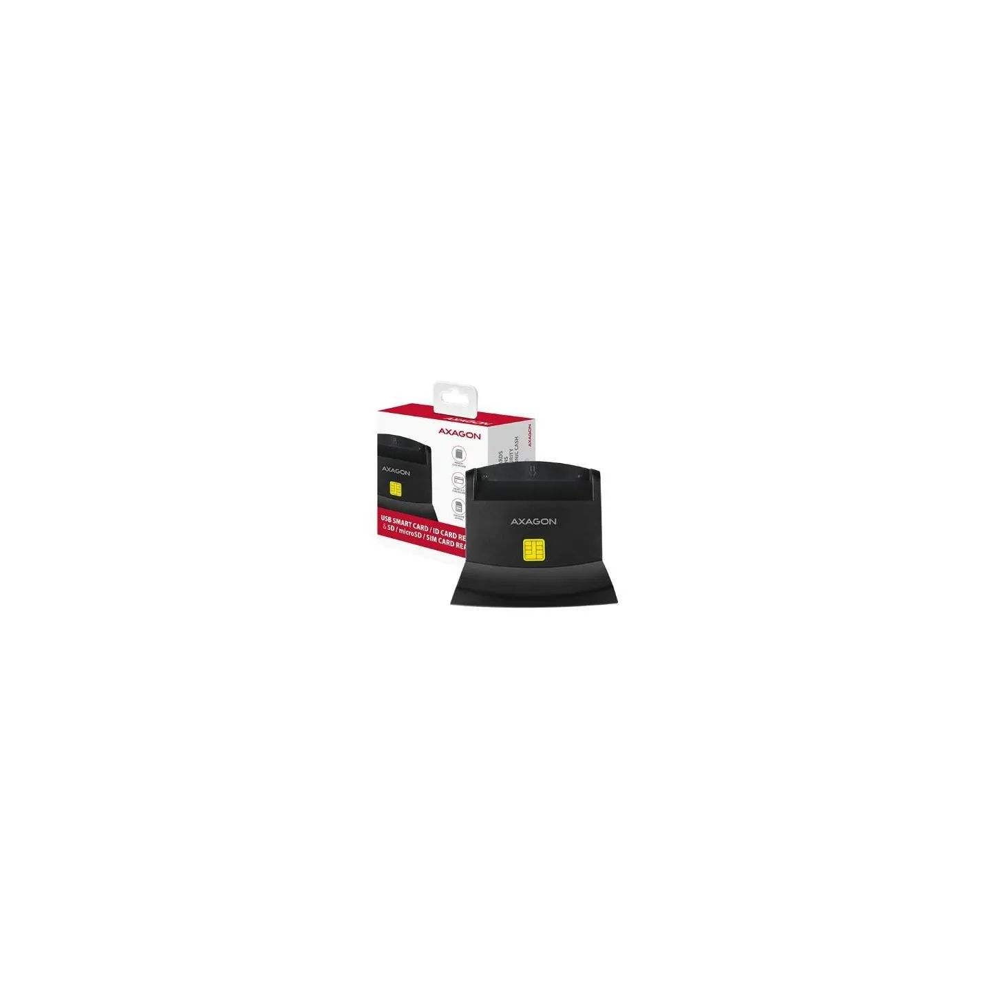 Axagon desktop stand reader Smart card / ID card AXAGON CRE-SM2 with USB 2.0 interface include SD, microSD and SIM card slots.