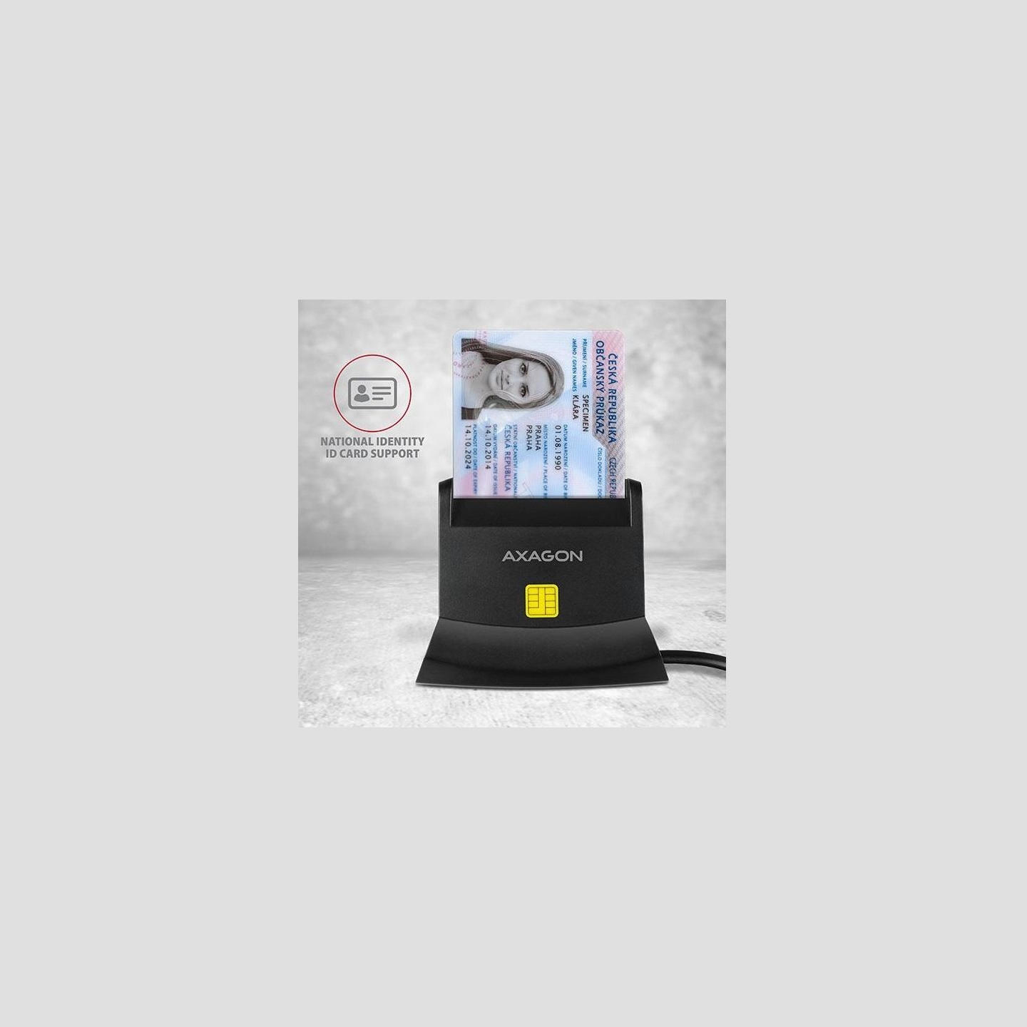 Axagon desktop stand reader Smart card / ID card AXAGON CRE-SM2 with USB 2.0 interface include SD, microSD and SIM card slots.