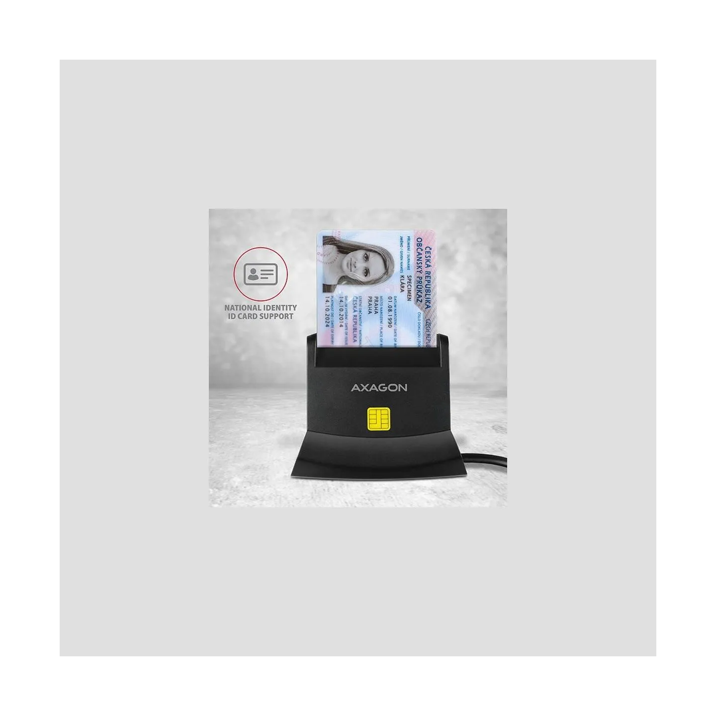 Axagon desktop stand reader Smart card / ID card AXAGON CRE-SM2 with USB 2.0 interface include SD, microSD and SIM card slots.
