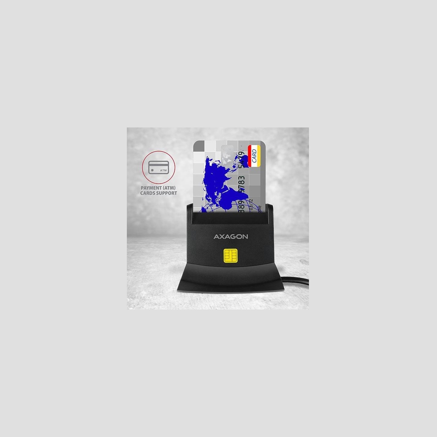 Axagon desktop stand reader Smart card / ID card AXAGON CRE-SM2 with USB 2.0 interface include SD, microSD and SIM card slots.