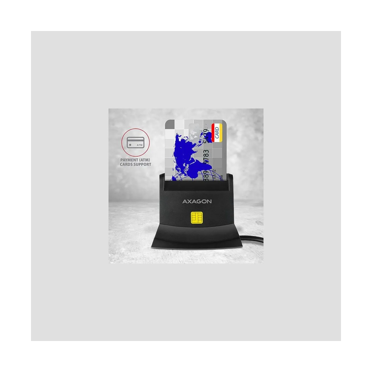 Axagon desktop stand reader Smart card / ID card AXAGON CRE-SM2 with USB 2.0 interface include SD, microSD and SIM card slots.
