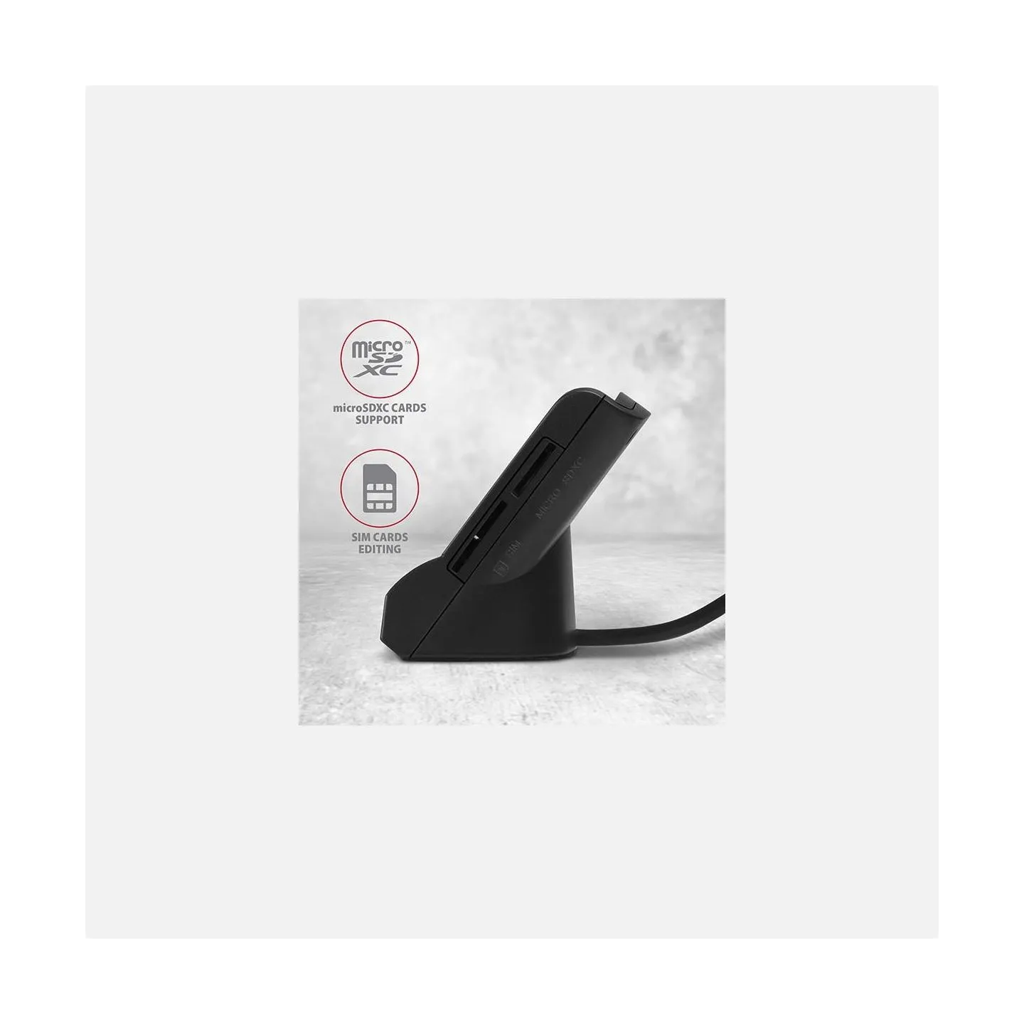 Axagon desktop stand reader Smart card / ID card AXAGON CRE-SM2 with USB 2.0 interface include SD, microSD and SIM card slots.