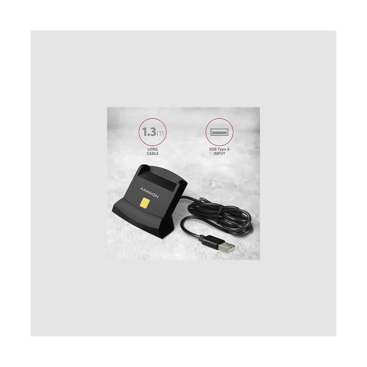 Axagon desktop stand reader Smart card / ID card AXAGON CRE-SM2 with USB 2.0 interface include SD, microSD and SIM card slots.