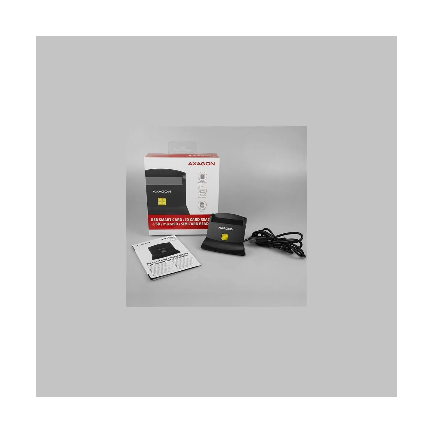Axagon desktop stand reader Smart card / ID card AXAGON CRE-SM2 with USB 2.0 interface include SD, microSD and SIM card slots.