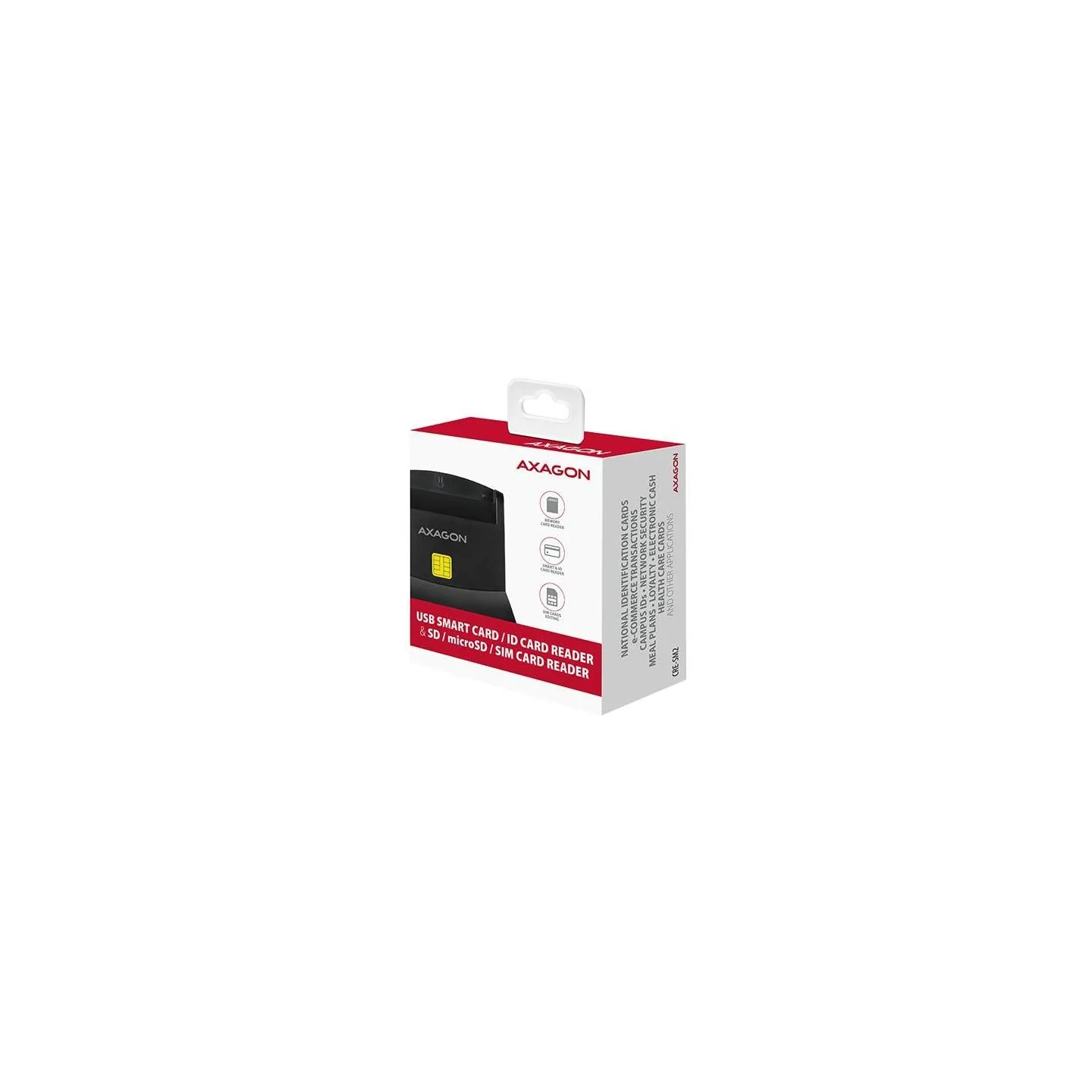 Axagon desktop stand reader Smart card / ID card AXAGON CRE-SM2 with USB 2.0 interface include SD, microSD and SIM card slots.