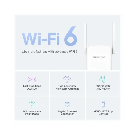 Mercusys AX1500 Wi-Fi 6 Range Extender | ME60X | 802.11ax | 1201 Mbit/s | Ethernet LAN (RJ-45) ports 1 | MU-MiMO No | no PoE | A
