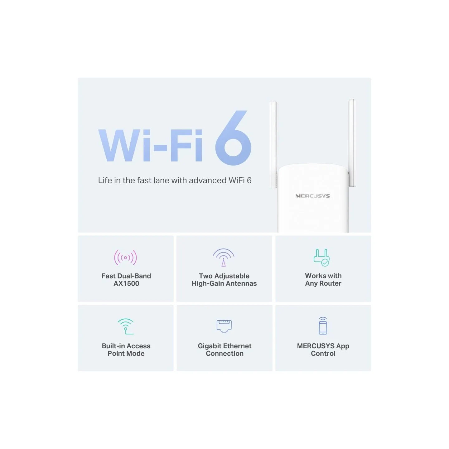 Mercusys AX1500 Wi-Fi 6 Range Extender | ME60X | 802.11ax | 1201 Mbit/s | Ethernet LAN (RJ-45) ports 1 | MU-MiMO No | no PoE | A