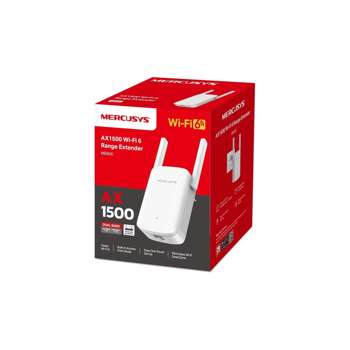 Mercusys AX1500 Wi-Fi 6 Range Extender | ME60X | 802.11ax | 1201 Mbit/s | Ethernet LAN (RJ-45) ports 1 | MU-MiMO No | no PoE | A