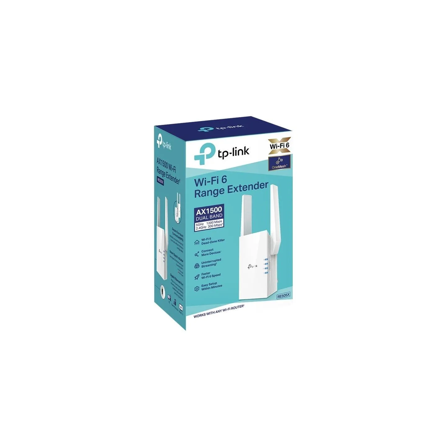 Tp-Link | Extender | RE505X | 802.11ax | 2.4GHz/5GHz | 300+1200 Mbit/s | 10/100/1000 Mbit/s | Ethernet LAN (RJ-45) ports 1 | MU-