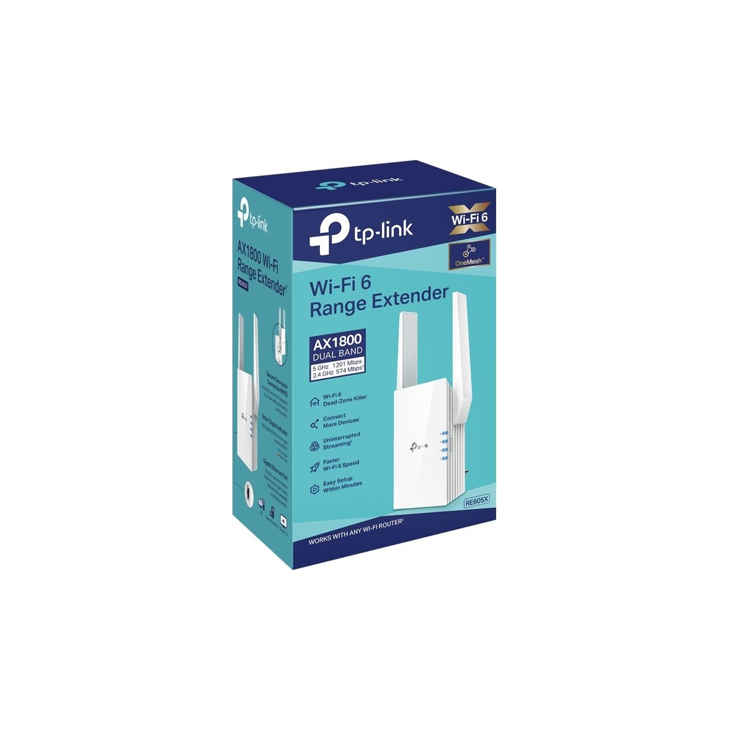 Tp-Link | Range Extender | RE605X | 802.11ax | Mesh Support No | 574+1201 Mbit/s | 10/100/1000 Mbit/s | Ethernet LAN (RJ-45) por