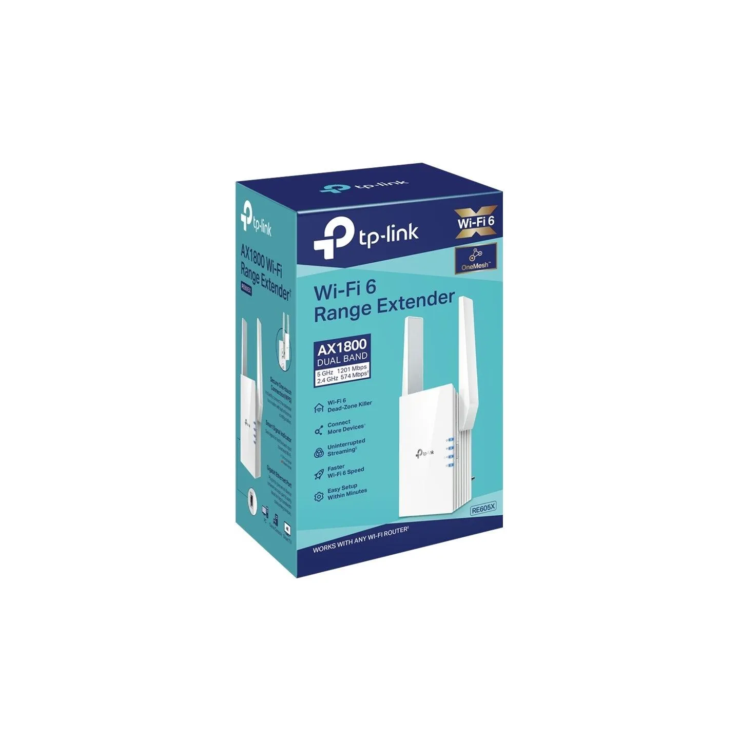 Tp-Link | Range Extender | RE605X | 802.11ax | Mesh Support No | 574+1201 Mbit/s | 10/100/1000 Mbit/s | Ethernet LAN (RJ-45) por