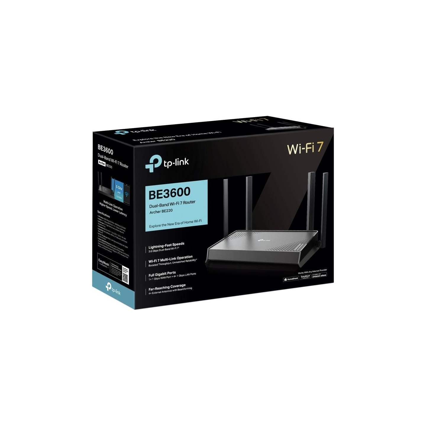Tp-Link Archer BE220 | BE3600 Dual-Band Wi-Fi 7 Router | 802.11be | Ethernet LAN (RJ-45) ports 4 | 10/100/1000 Mbit/s | Mesh Sup