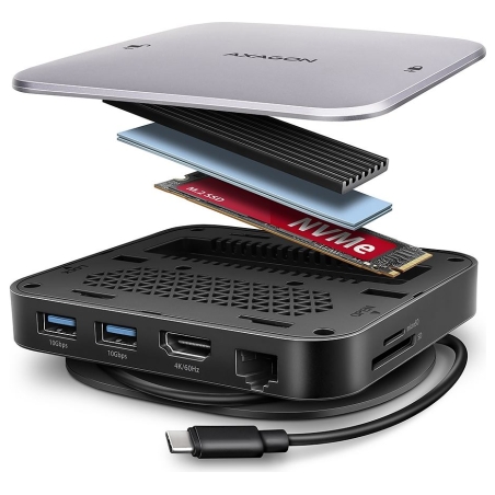Axagon HMC-UFO USB hub 9in1 10Gbps HDMI M.2 NVMe LA