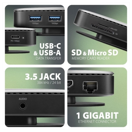 Axagon HMC-UFO USB hub 9in1 10Gbps HDMI M.2 NVMe LA