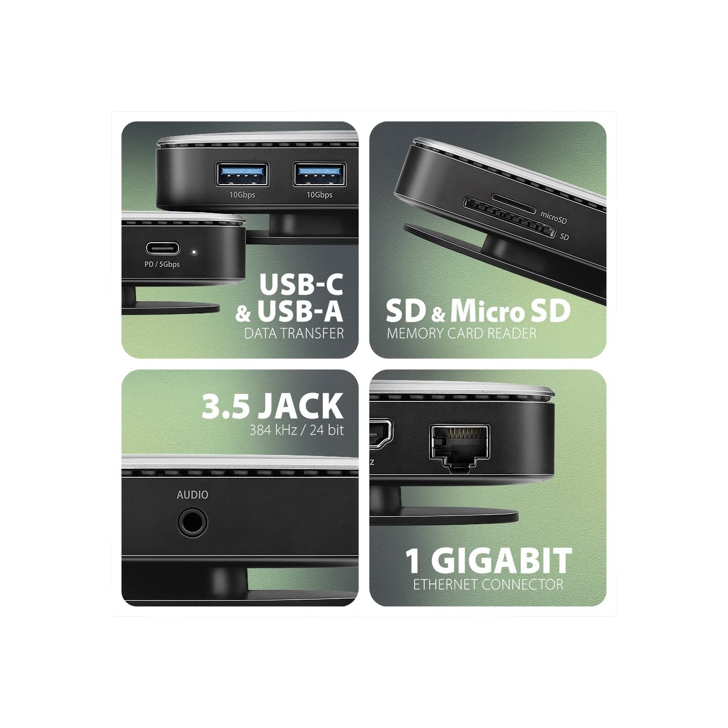 Axagon HMC-UFO USB 10Gbps hub, 2x USB-A, USB-C, HDMI 4k/60, RJ-45, M.2, SD/mSD, audio, PD