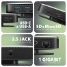 Axagon HMC-UFO USB 10Gbps hub, 2x USB-A, USB-C, HDMI 4k/60, RJ-45, M.2, SD/mSD, audio, PD