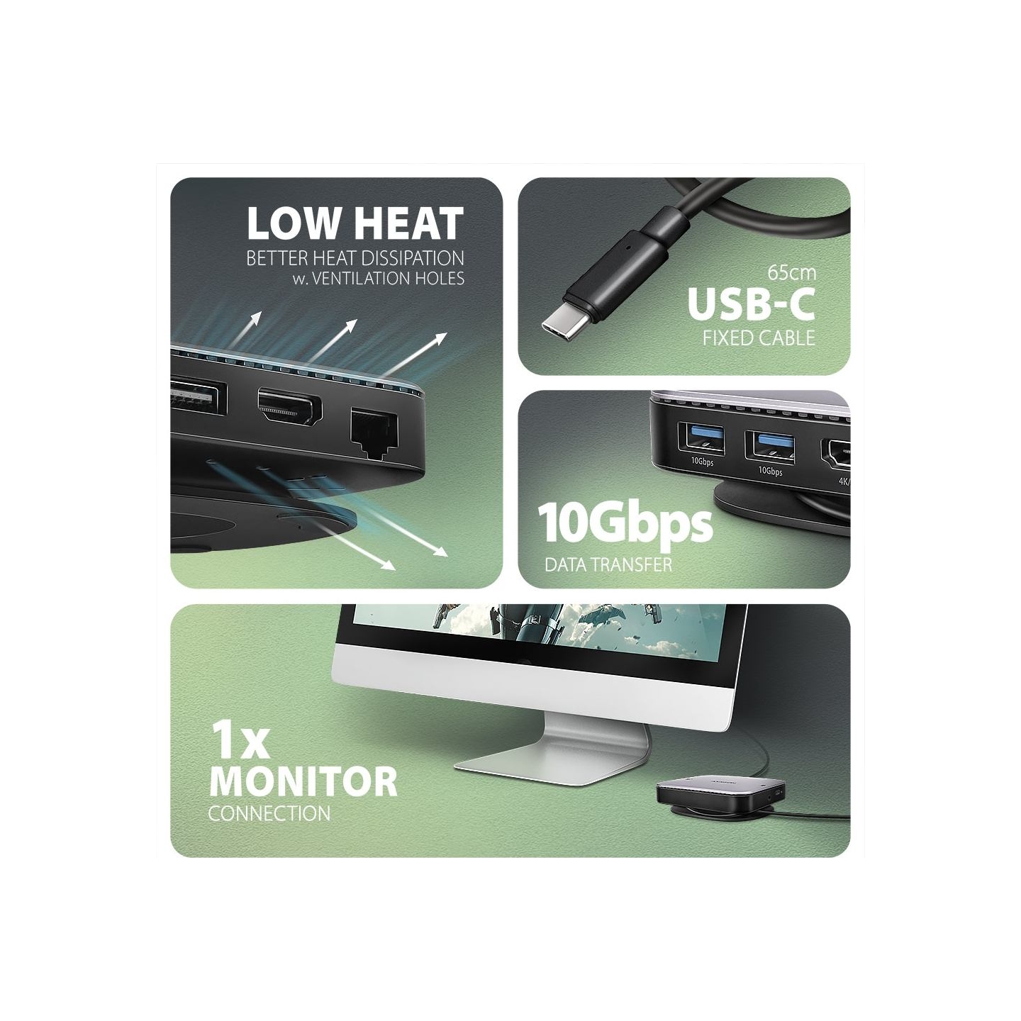 Axagon HMC-UFO USB hub 9in1 10Gbps HDMI M.2 NVMe LA