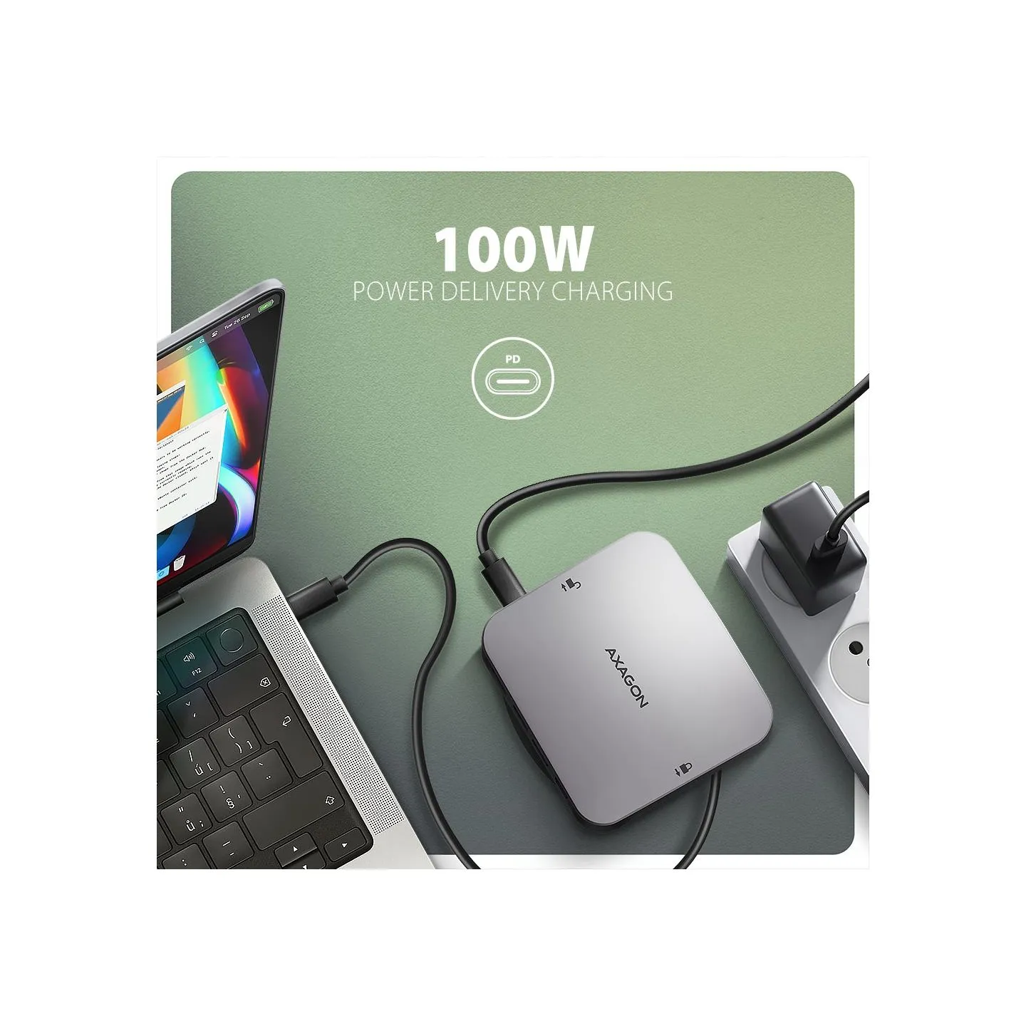 Axagon HMC-UFO USB 10Gbps hub, 2x USB-A, USB-C, HDMI 4k/60, RJ-45, M.2, SD/mSD, audio, PD