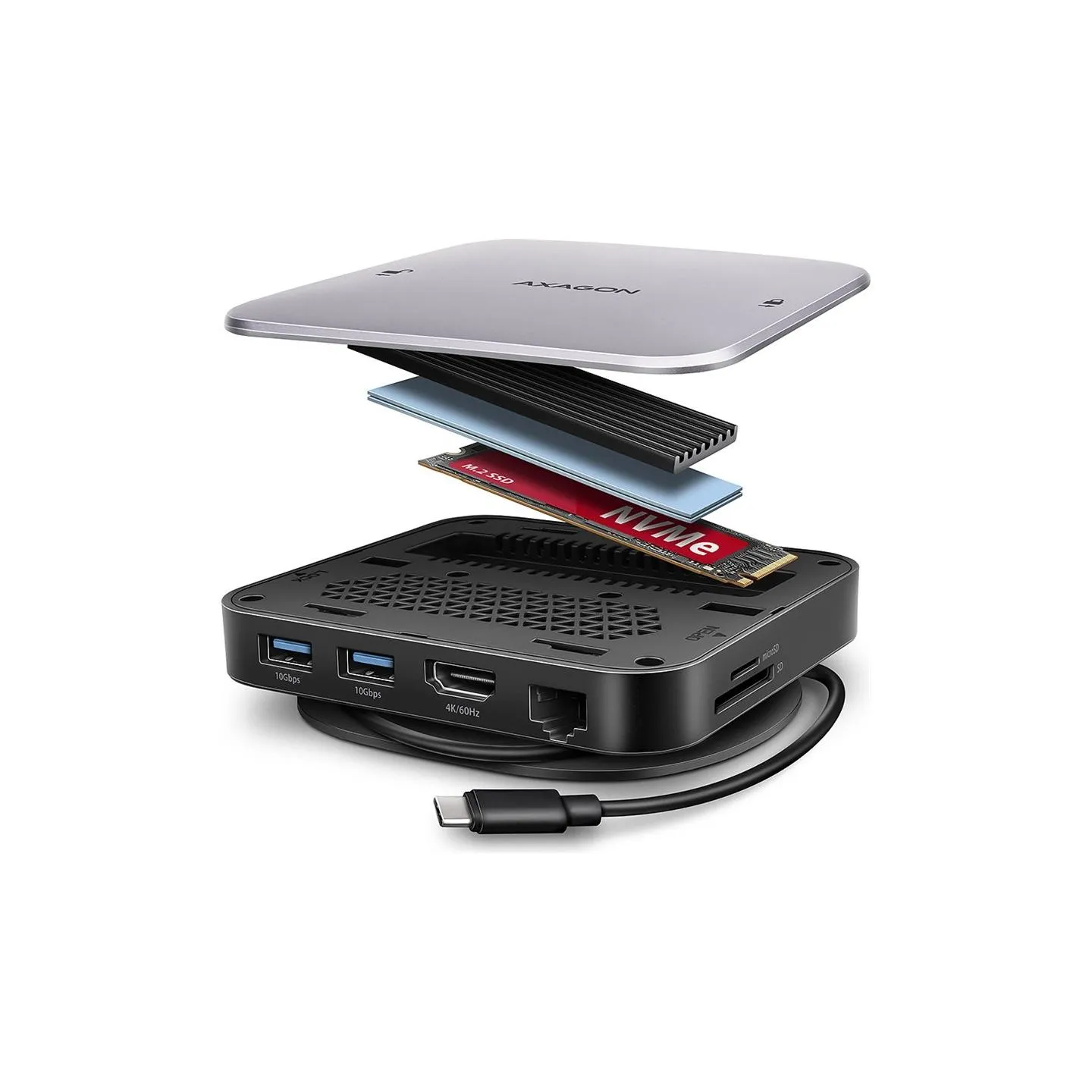 Axagon HMC-UFO USB hub 9in1 10Gbps HDMI M.2 NVMe LA